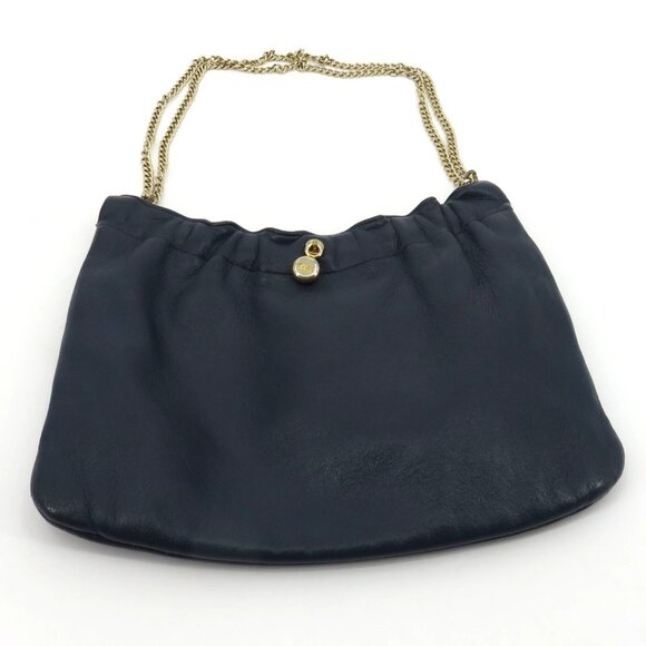 VTG Ande Blue Genuine Leather Gold Metal Chain Strap Handbag Purse Bag Retro - Picture 8 of 10